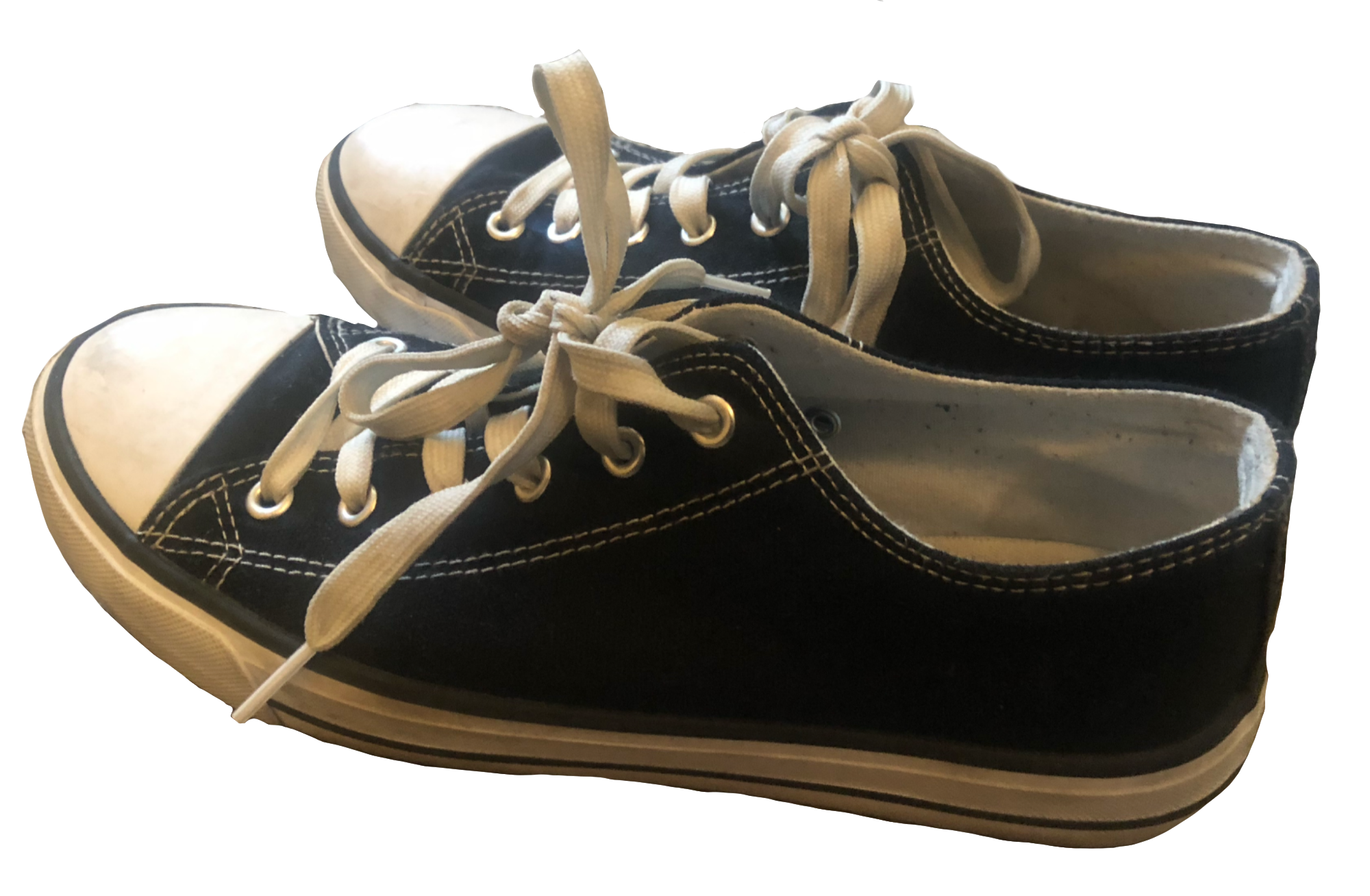 A pair of black canvas shoes, that go up to the ankle.